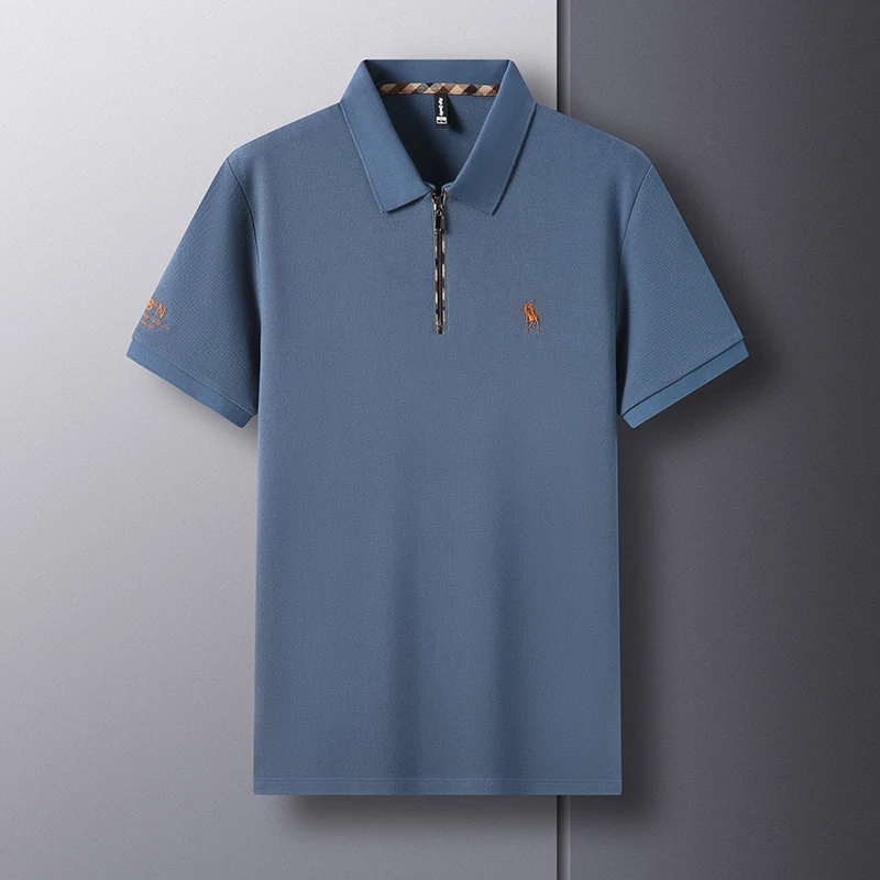 

100% pure cotton luxury brand short sleeve men's polo shirt summer fashion custom half zipper pony embroidery top design T-shirt