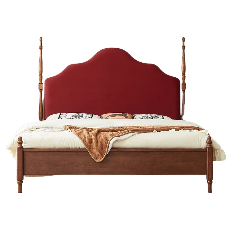 

Vintage old Paris solid wood ed 1.8 meters master bedroom double be d black American medieval French bed