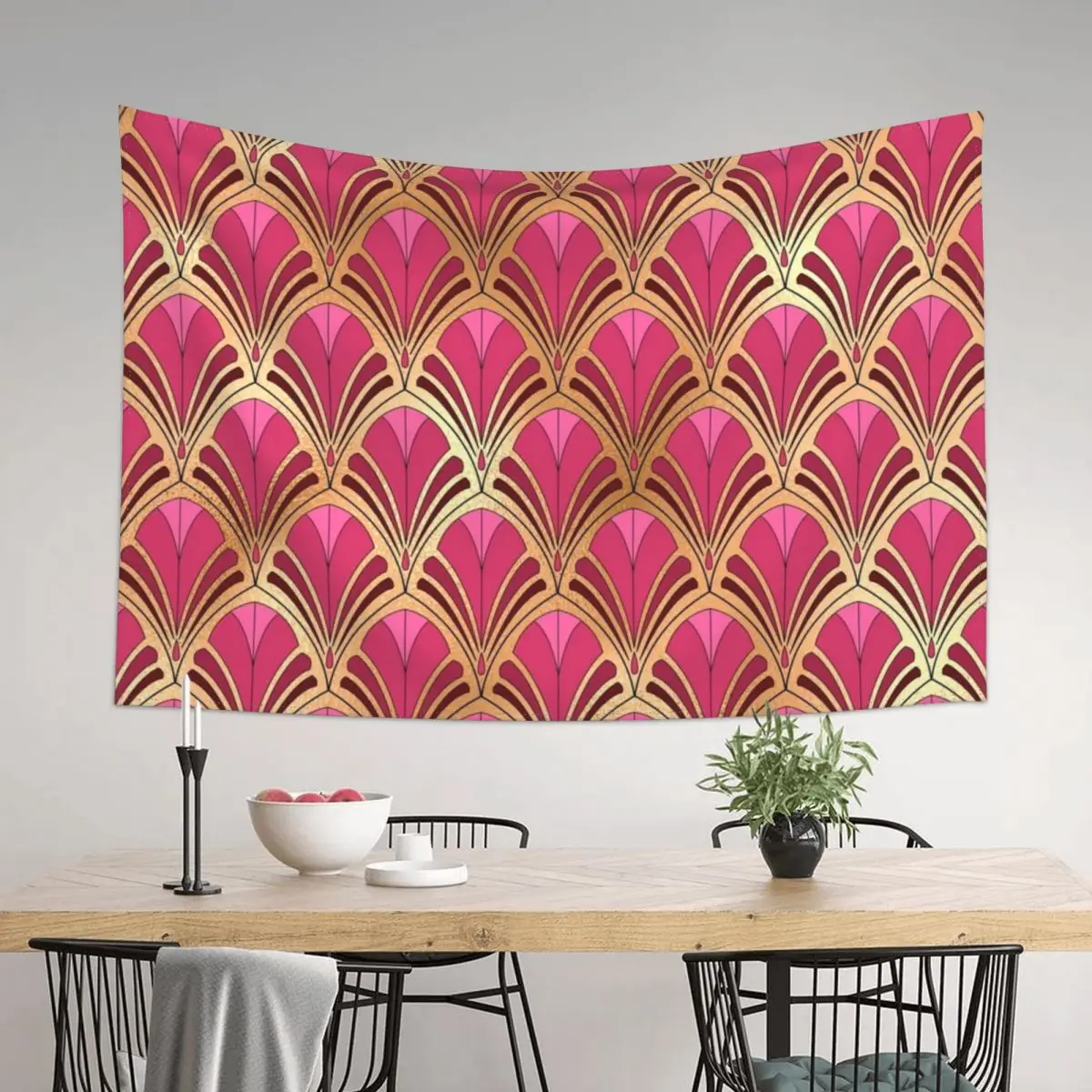 

Art Deco Romantic Red, Pink And Golden-Hues Pattern Tapestry Room Aesthetic Room Ornaments Room Decorating Aesthetic Tapestry