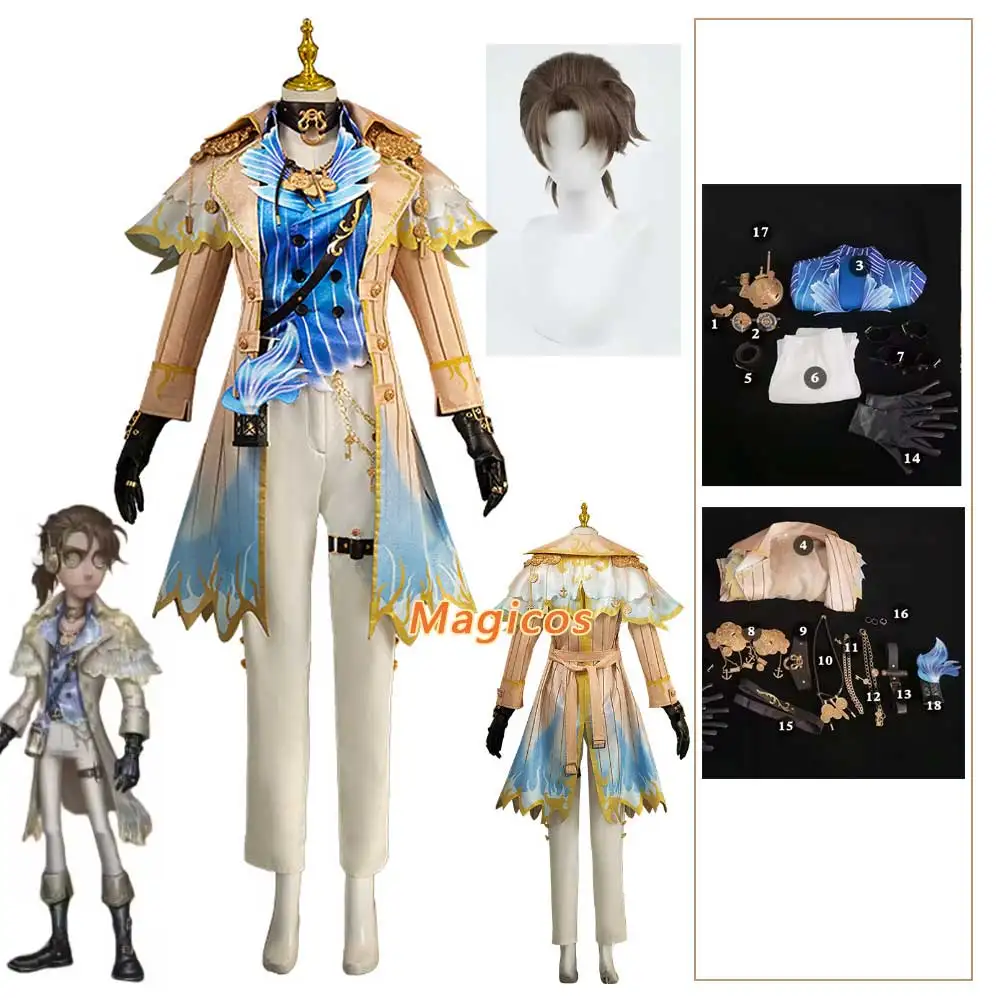 Game Identity ⅤNaib Subedar Mercenary Cosplay Costume Cabinet of Curiosity Skin Wig Coat Uniforms Man Halloween Party Suit