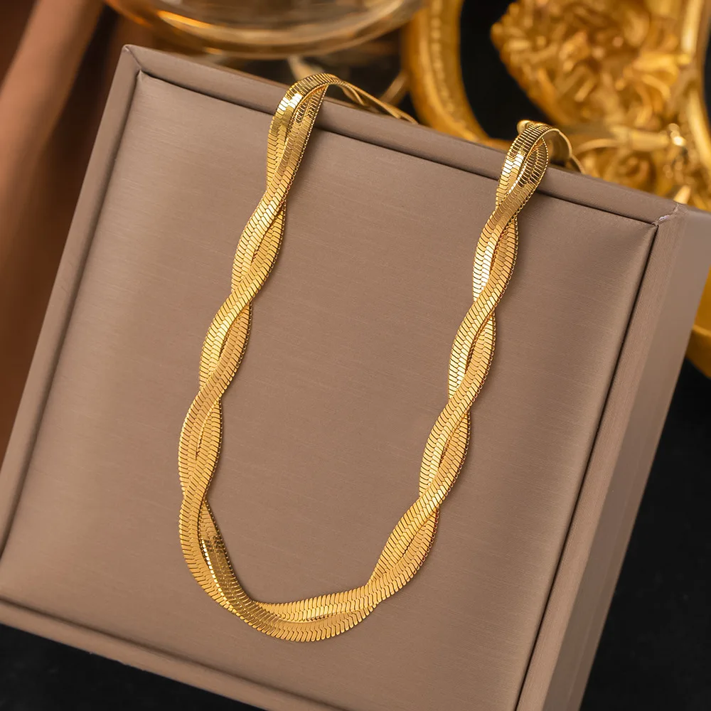 Stainless Steel Weave Snake Chain Necklace For Women Men Gold Color Unisex Collar Choker Party Trendy Jewelry Gift Wholesale