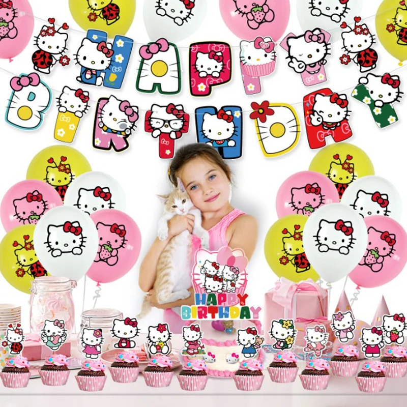 Birthday Party Decorations Sanrioo Hello Kitty Theme Party Decor Celebration Decor Birthday Gift Party Decor Supplies Tableware