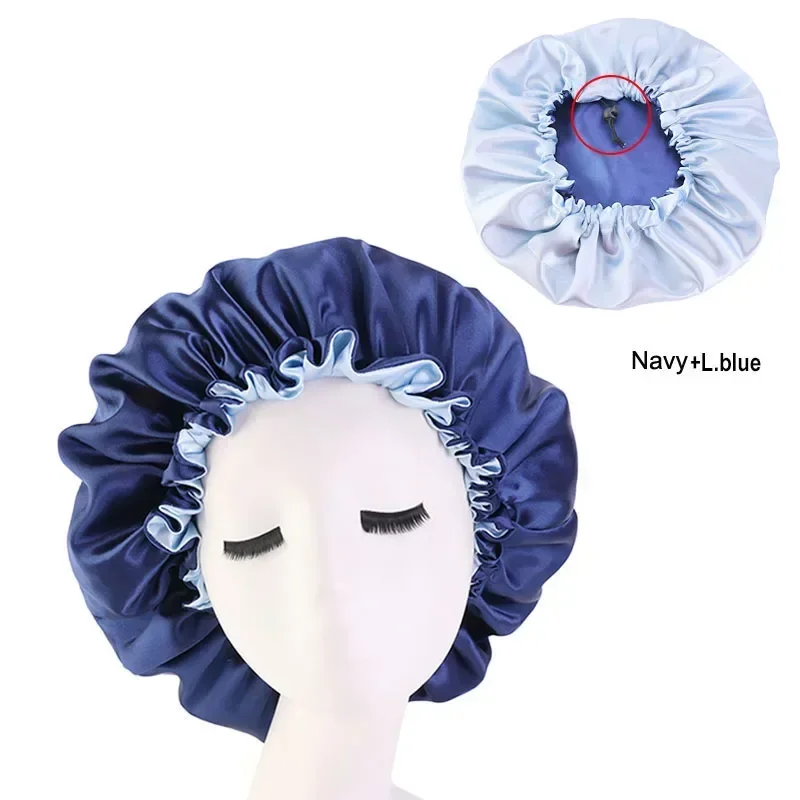 Hot Women's Solid Double Bed Cap Upgrade Adjustable Women's Oil Bath Night Cap Soft Silk Double Bath Chemo Hair Wrap Hair Bonnet