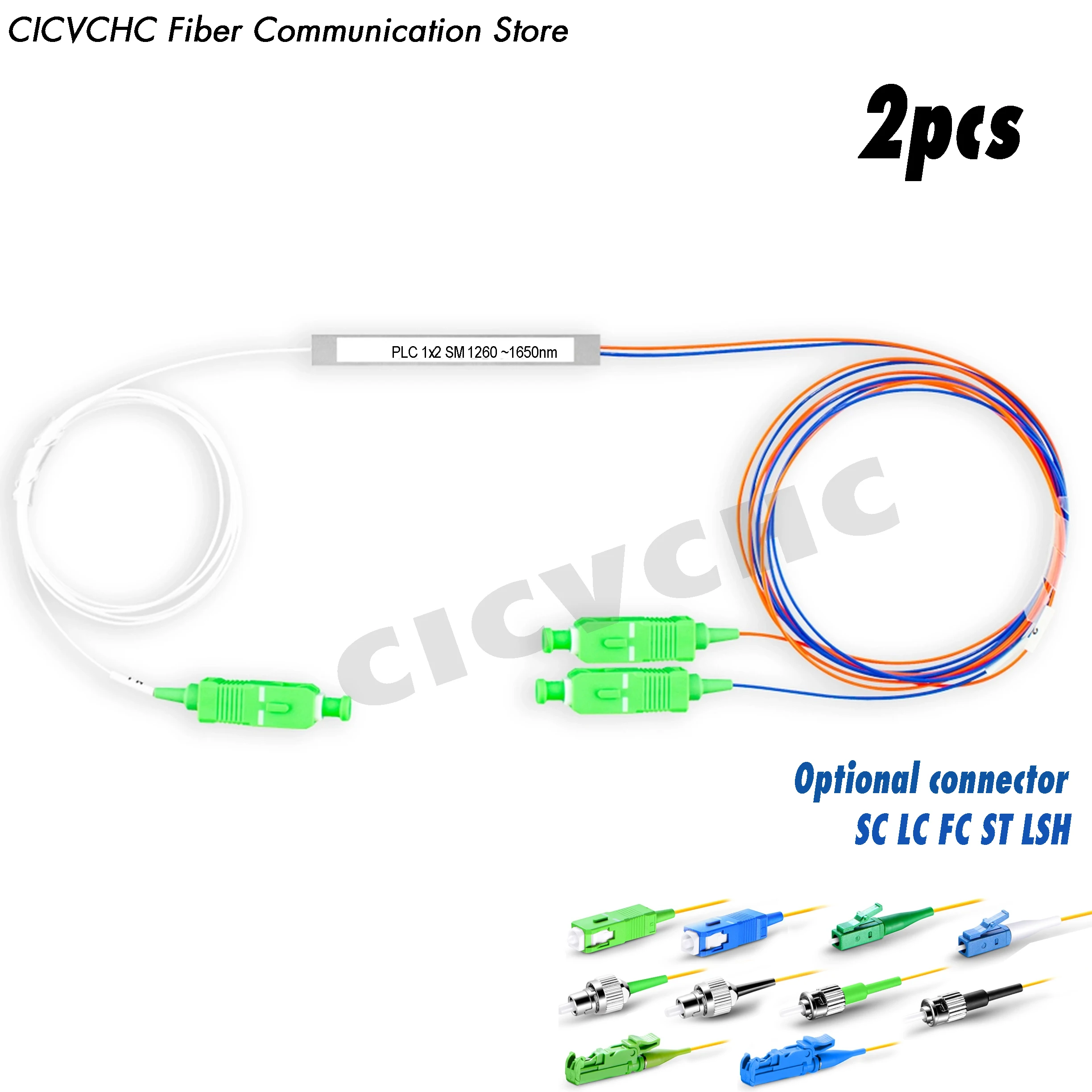 

2pcs 1x2 PLC Optical Splitter, Mini Module, Singe Mode Fiber, SMA905, SC, LC, FC, ST, E2000 Connector, 1m length, 0.9mm tube