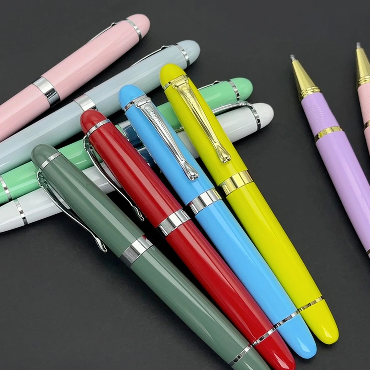 5Pcs Macaron Color Metal Gift Signature Pen Personalized LOGO Ballpoint Pen with Rose Clip Gold Accessories Writing Orb Pens