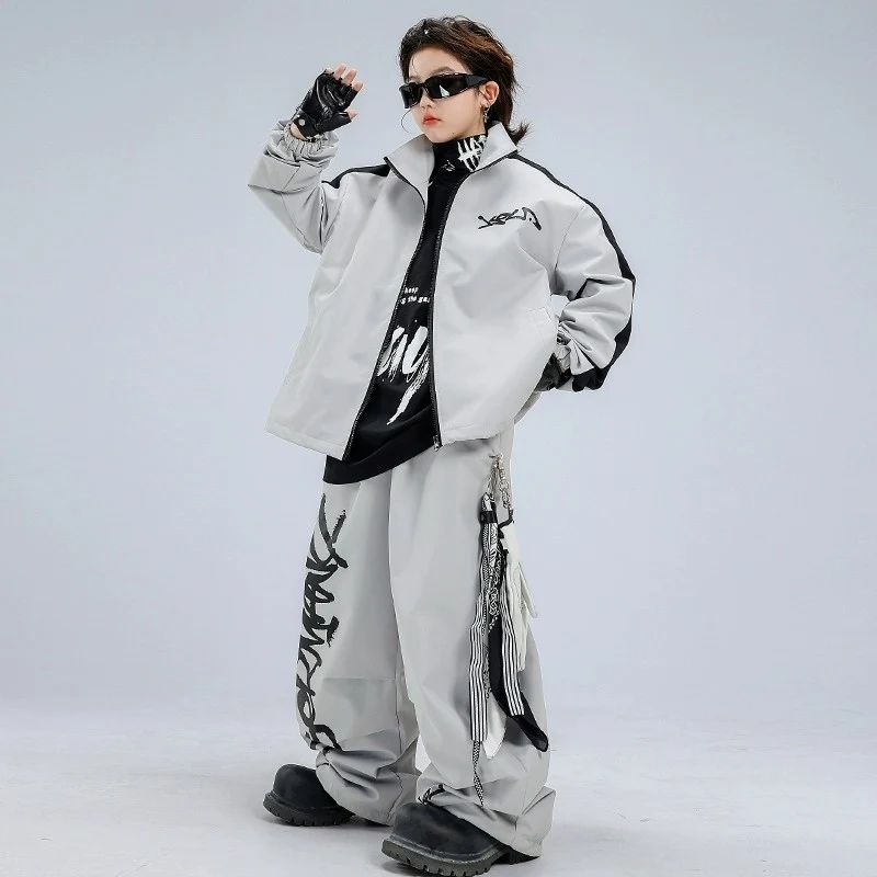 Abbigliamento Hip Hop Ragazzi Street Dance Baggy Abito grigio Maniche lunghe Cappotto Pantaloni Poppin Performance Costume Sport Jogger Wear BL18039