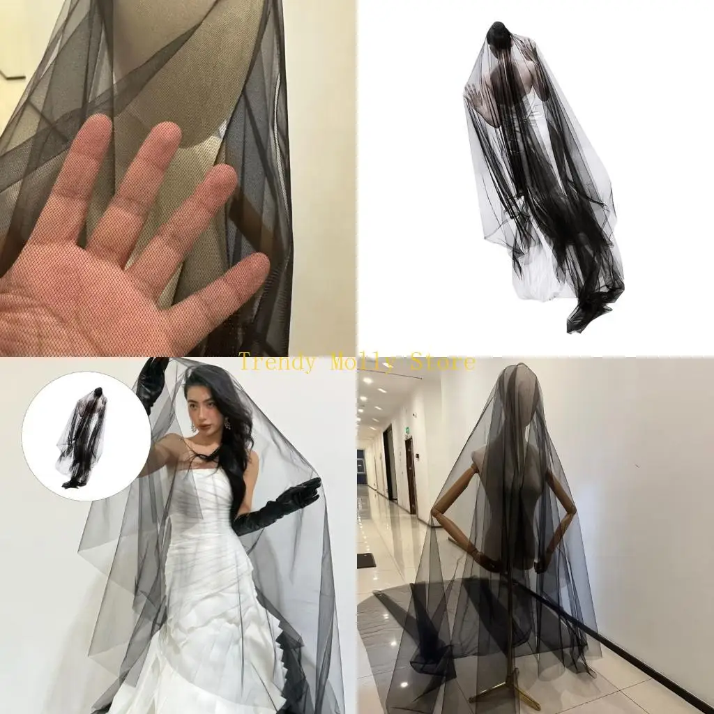 

N5KB Theatrical Face Covering Hard Tulle Veil 2M Wide 3.0M Long Professional Photoshoots Props For Artistic Bridal Styling