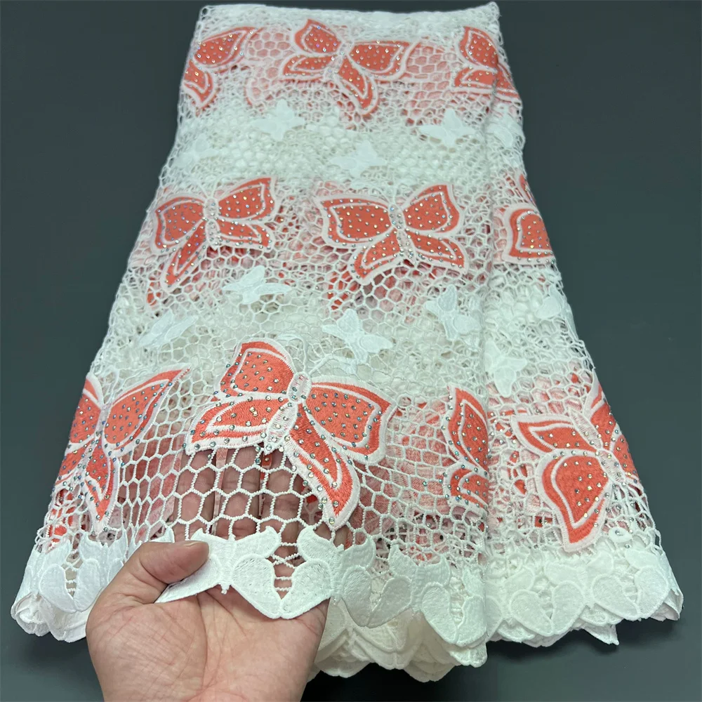 

Новинка 2025, высокое качество, африканский нигерийский тюль, кружевная ткань с блестками, вышивка, французский гипюр, ткань для вечернего платья для шитья, 5 ярдов