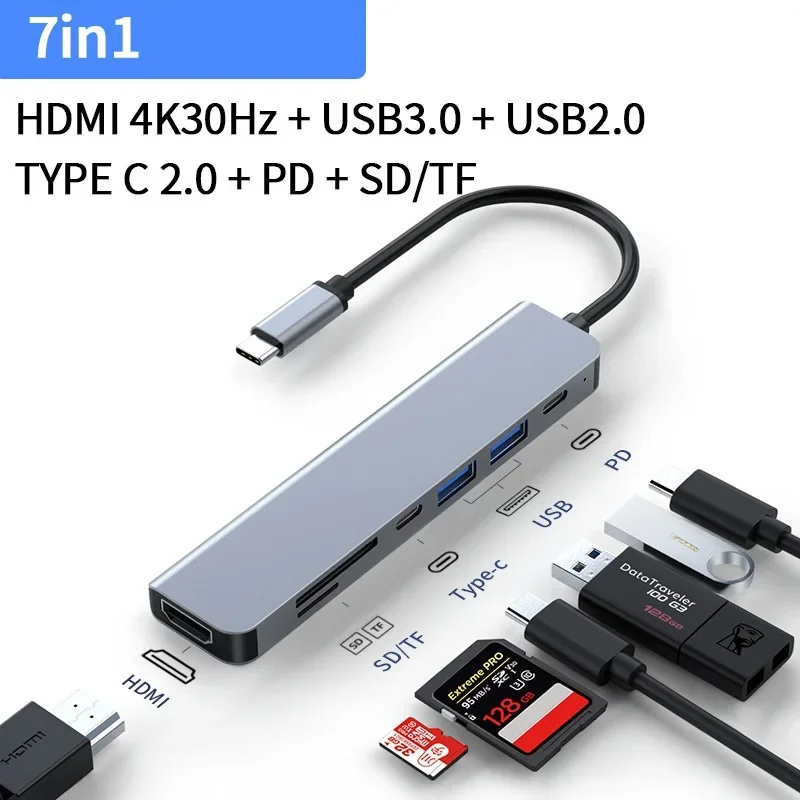 Type C Splitter HUB 3 4 5 6 7 8 9 in 1 USB 2.0 3.0 Hub USB C Hub Docking Station  HDMI-compatible-Compatible Adapter Splitter Do