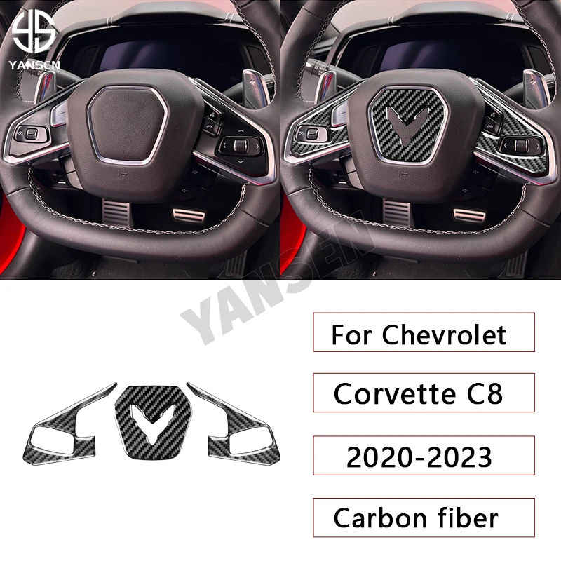 

Car Steering Wheel Trim Carbon Fiber Stickers Set Fit For Corvette C8 1LT 2020 2021 2022 2023 2024 Car Interior Accessories