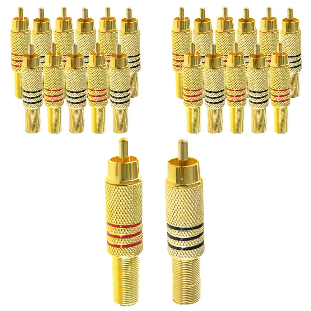 Musical Sound 24Pcs/Lot RCA Plugs Gold Plated Metal Spring Audio Vedio Speaker RCA Plug Connector Male Jack for Audio Cable