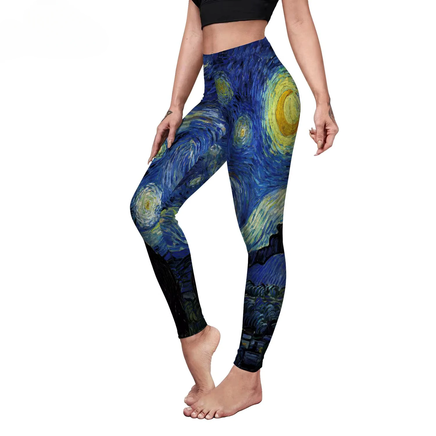 Van Gogh Starry Sky Leggings High Waist Ankle Length Trousers Summer Women Workout Pants Sexy Slim Fitness Bottom