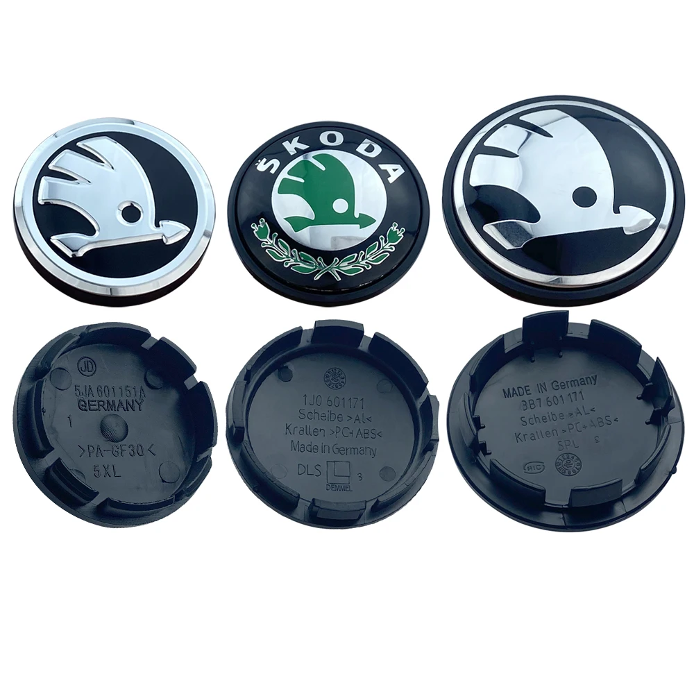 4 sztuk/partia 56mm 60mm 65mm kołpak koła samochodowego Logo pokrywa piasty odznaka godło dla Skoda 1J 0601171 3B 7601171 Akcesoria do stylizacji