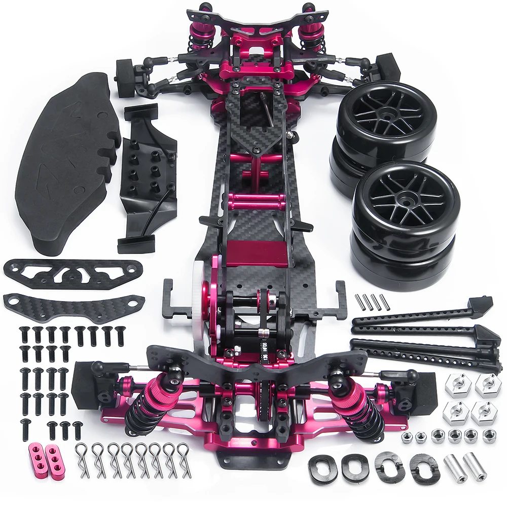 MIBIDAO Metal & Carbon Fiber Frame Chassis with Shock Absorbers Wheels Belt Drive For 1/10 3Racing Sakura D5 MR RC Drift Car