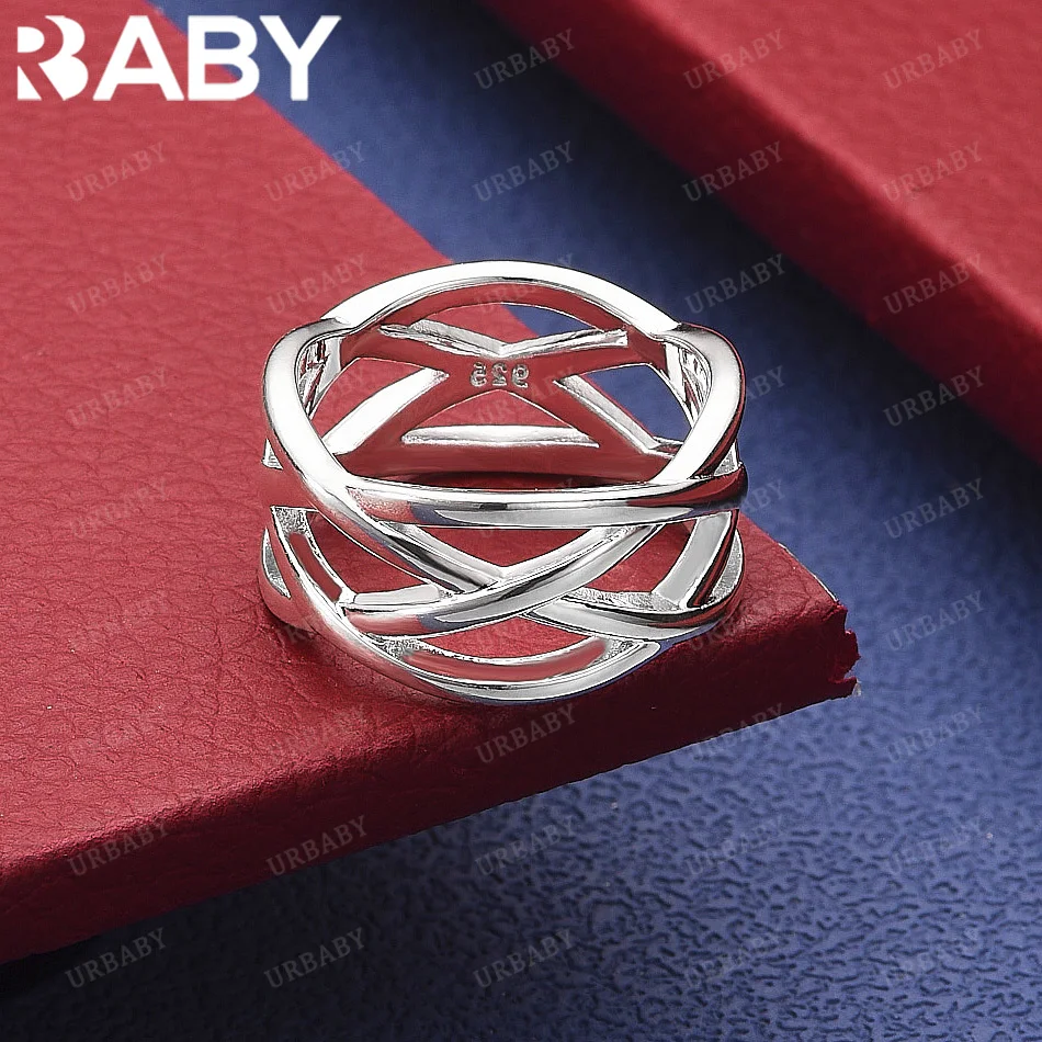 

URBABY 925 Sterling Silver Size 5-10 Cross Line Ring Fashion Jewelry Vintage Grace Charm Noble Party Birthday Gift