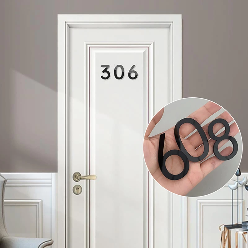 3D Self Adhesive Modern Door Number 0-9 Plaque House Number Door Plate Number Hotel Door Mailbox Address Digits Sticker Sign