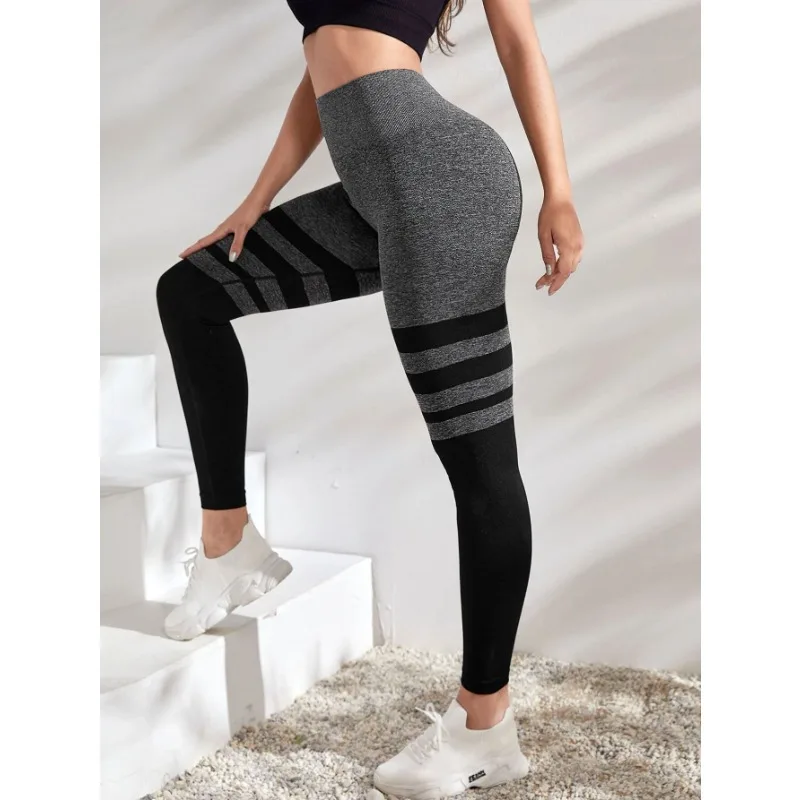 Black Stripe Leggings Women Seamless Slim Tights Gym Trainning Running High Waist Hip Liftting Fashion Knit Yoga Fitness Pants