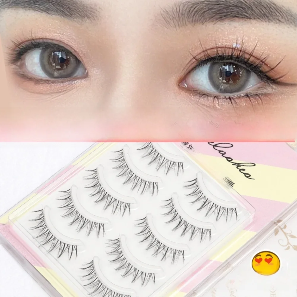 5 Paar neue transparente künstliche Wimpern mit weichem, natürlichem Wimpernstiel, dicke Manga-Wimpernverlängerung, Augen-Make-up
