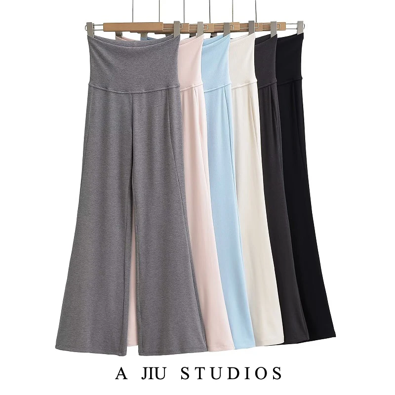 하이 웨이스트 드레이프 니트 바지 여성 캐주얼 바닥 길이 바지 스트리트 슬레 마이크로 플레어 바지 멀티 컬러 옵션