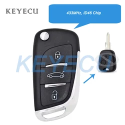 Keyecu Modified Flip Folding Remote Car Key Fob 2 Buttons 433MHz Electronic ID46 Chip for Peugeot 206 207 for Citroen C2