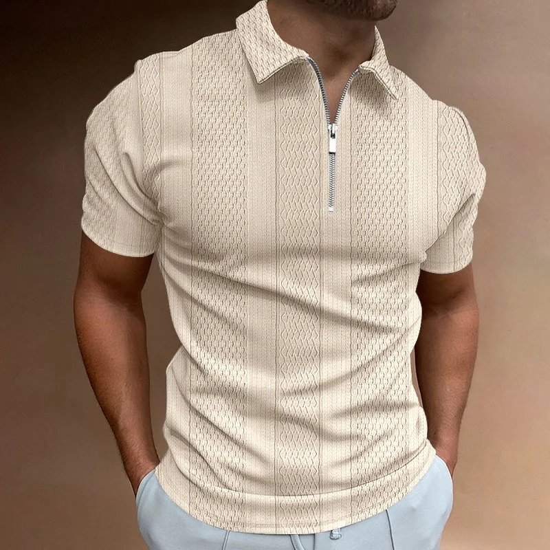 

New Men's Solid Color Polo Shirt Polo Collar Short Sleeve Dress Zipper Fashion Summer Casual Street Top 3D Print T-shirt