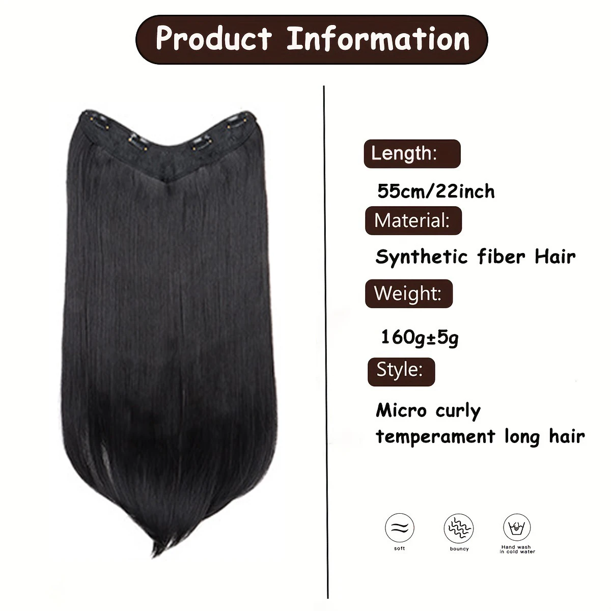 22 Inch U Shape One Piece Hair Extensions Long Layered Inward Curly Synthetic Wig Invisible Seamless Hairpiece For Women Daily W