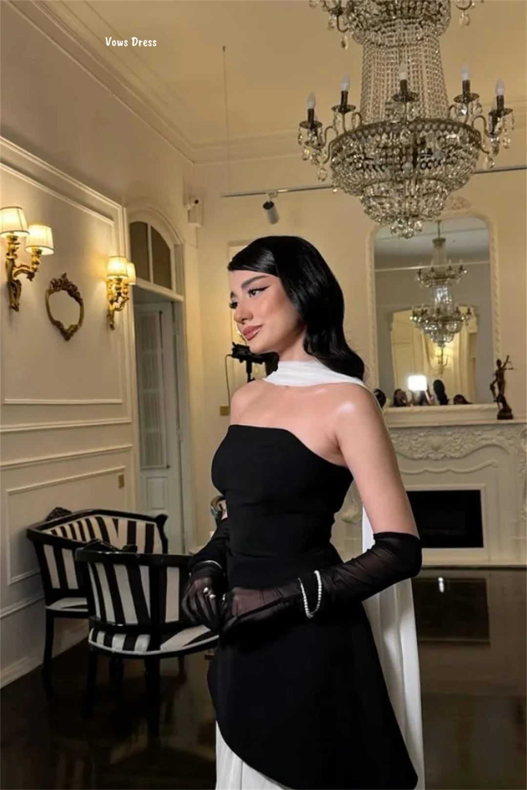 فساتين سهرة مصنوعة حسب الطلب باللونين الأبيض والأسود للمناسبات الخاصة فساتين حفلات فاخرة للسيدات 2025 شيفون