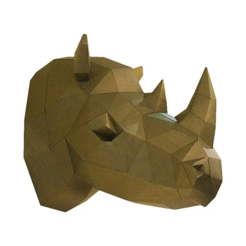 Creative Paper Craft Animal Head 3D Paper Sculpture Wall Art Handmade Animal Paper Crafts Rhino Head Paper Sculpture For Boys