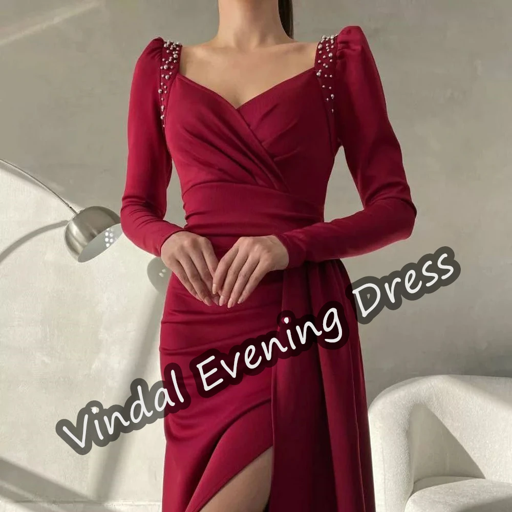 Vindal Sweetheart Neckline Evening Dress Tea Length Mermaid Elegant Built-in Bra Crepe Saudi Arabia Long Sleeves For Woman 2024