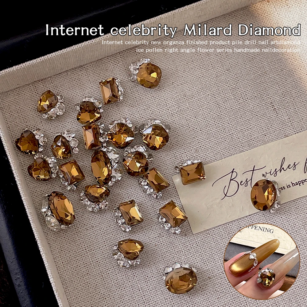 5-6Pcs Maillard Herbst Winter Braun Farbe Strass Transparente Form Nail art Kristall K9 Glas Maniküre Dekoration DIY liefert