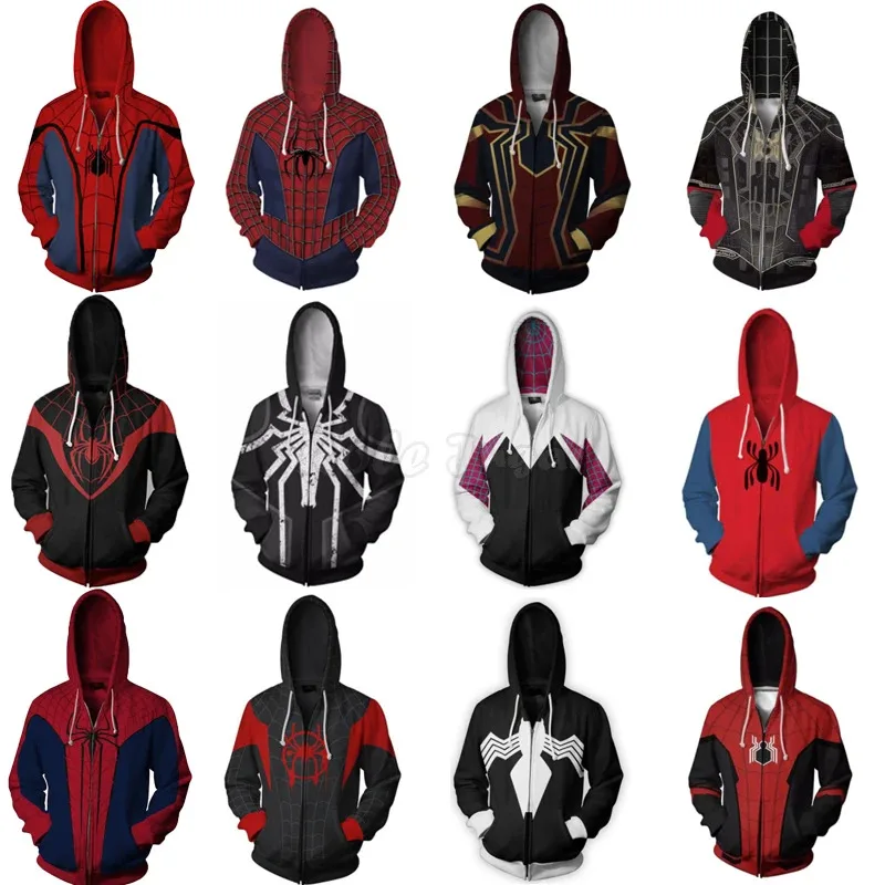

Anime Superhero Spiderman Hooded Coat Cosplay Costume Men Women 3D Digital Printing Zipper Cardigan Jackets Tops C36M149
