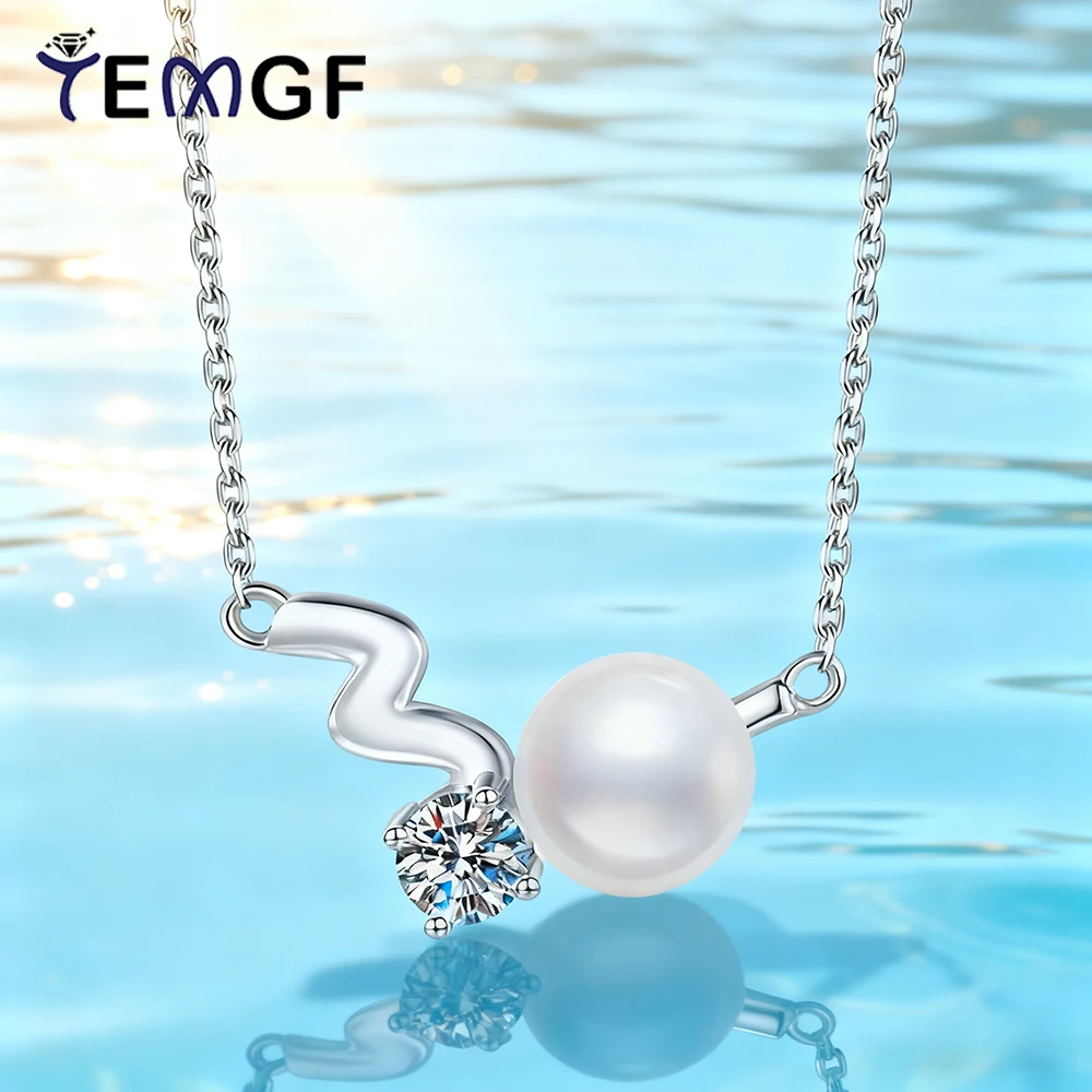 

TEMGF S925 Sterling Silver Necklace 4mm Moissanite 7.5-8mm Freshwater Pearl Pendant for Women Simple Elegant Fine Jewelry Gifts