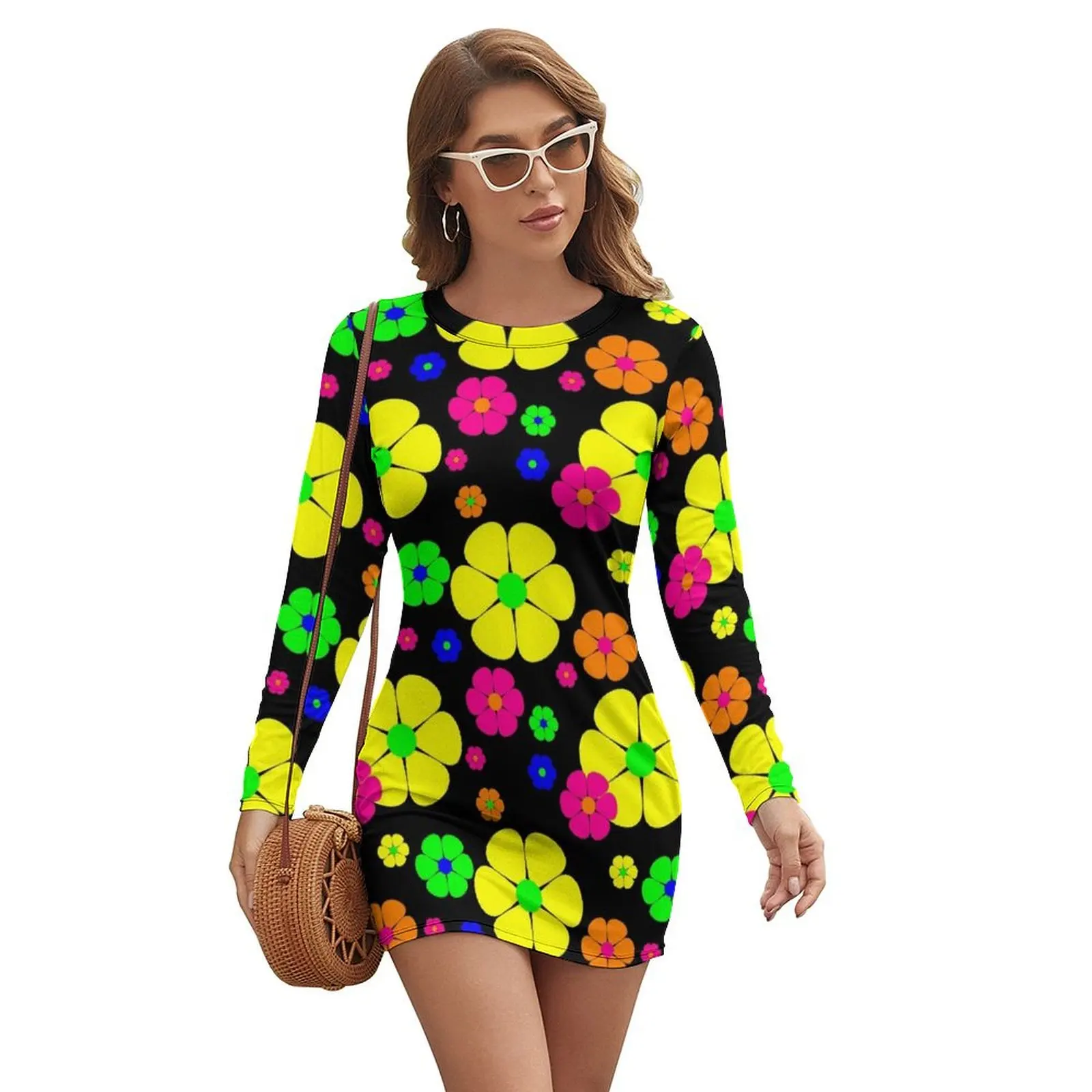 

vintage mod floral Long-sleeved Dress Aesthetic clothing Women's dress