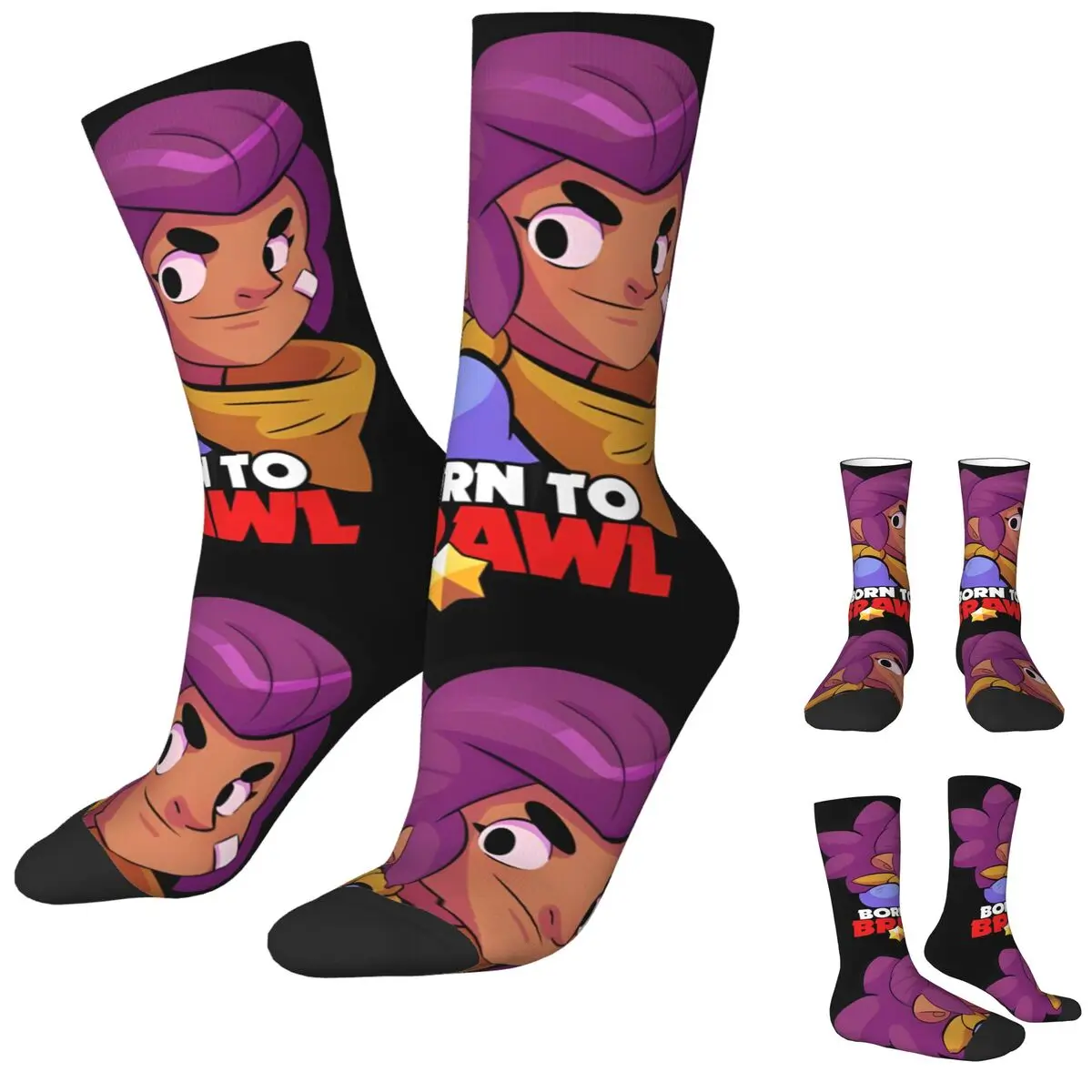 Born To Brawling-Heros Shelly Socks Men Women Funny Happy Game Cartoon Socks Spring Summer Autumn Winter Socks Gifts