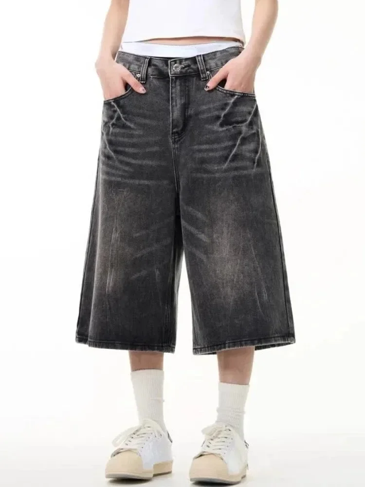 Pantaloncini larghi lavati da donna Nuovi pantaloncini punk oversize coreani da donna Harajuku Pantaloncini di jeans casual larghi a gamba larga retrò anni 2000