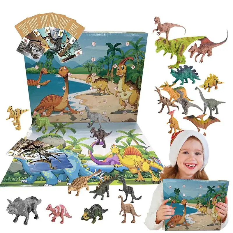 

Christmas Countdown Calendar 24X Dinosaur Identification Card Toy Set Colorful Dinosaur Figurines Christmas Gifts Box For Kids