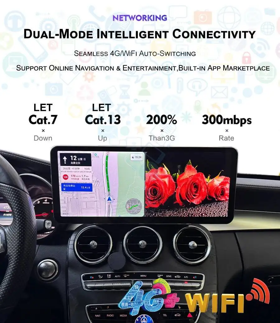 14.6inch Car Raio Large 4K Carplay Screen For Benz C V Class Vito W447 2015-2020 Android 14 Multimedia Video 4G GPS Navigation