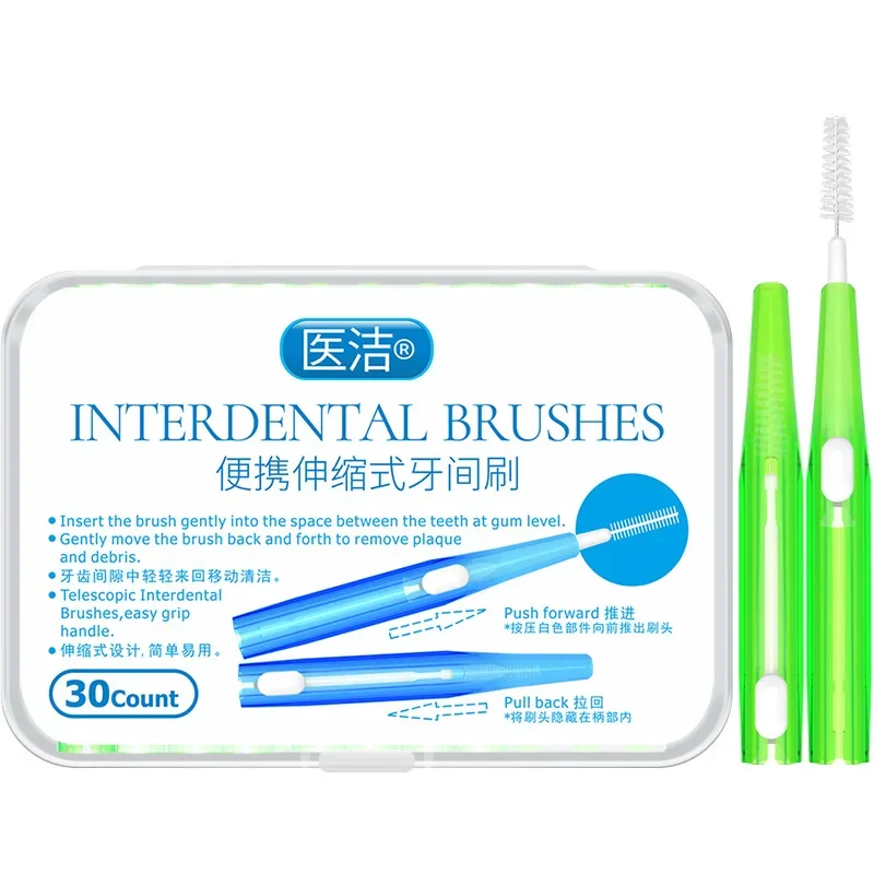 

Retractable Interdental Brushes 30pcs/box of Orthodontic Toothbrushes To Clean Gaps Between Teeth, Braces and Gap Brushes