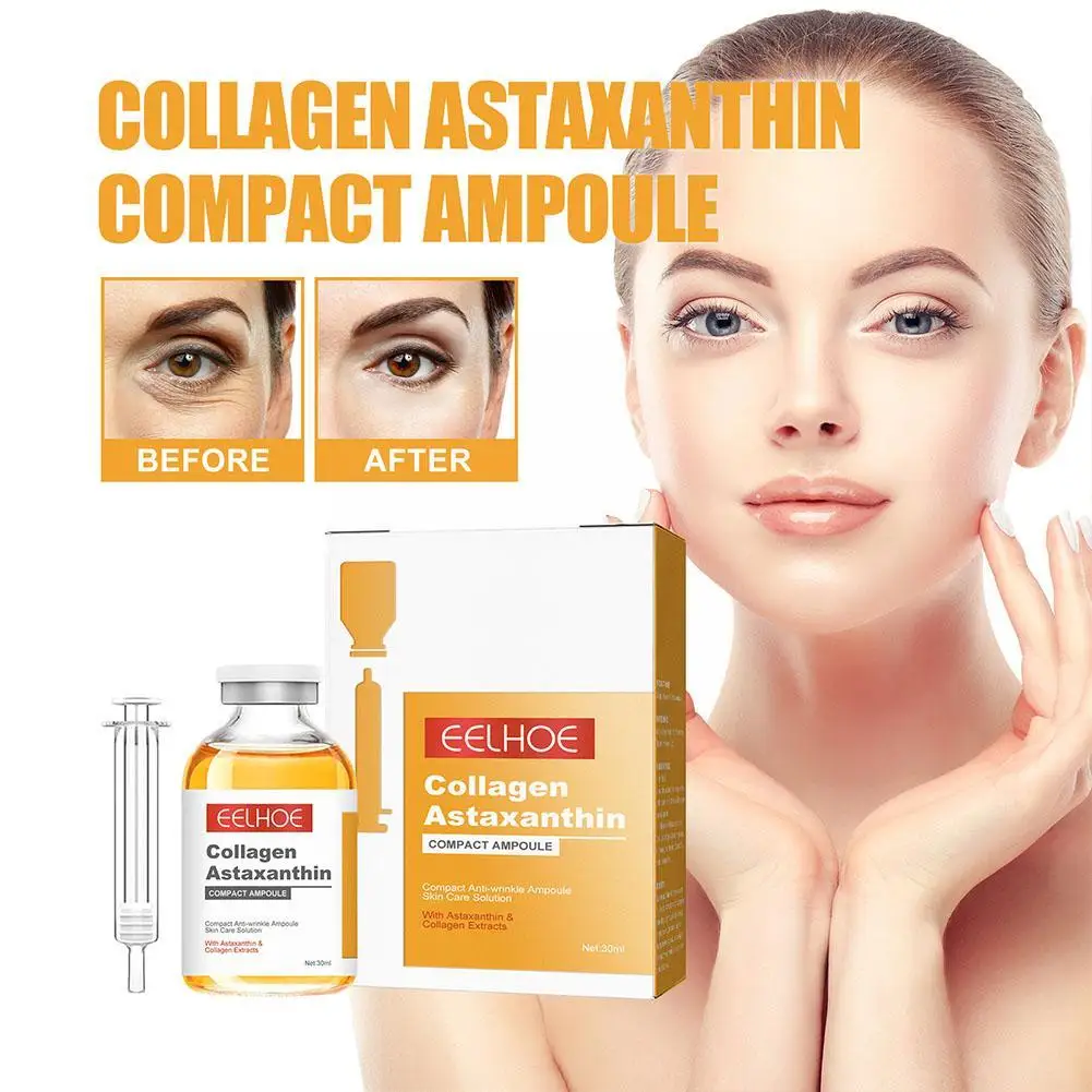 1Pcs 30ml Collagen Astaxanthin Lifting Ampoule Anti Wrinkle Lines Fade Promote Blood Fine Circulation Essence I3C7