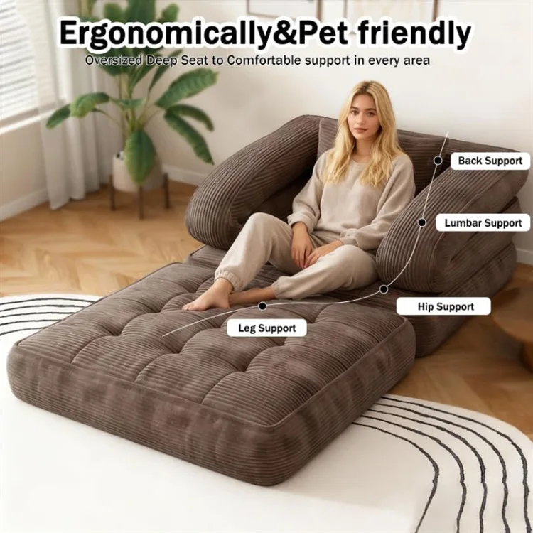 Vacuum compressed corduroy sofa bed, living room balcony tatami single simple fabric sofa