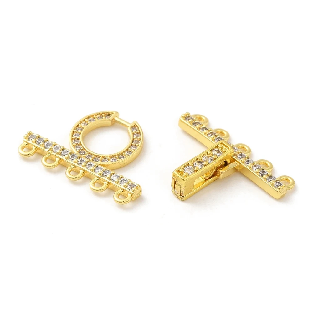 5Pcs 5-Strand Brass Fold Over Clasps Micro Cubic Zirconia Connector Clasps for DIY Necklace Anklets Jewelry Making Accessories