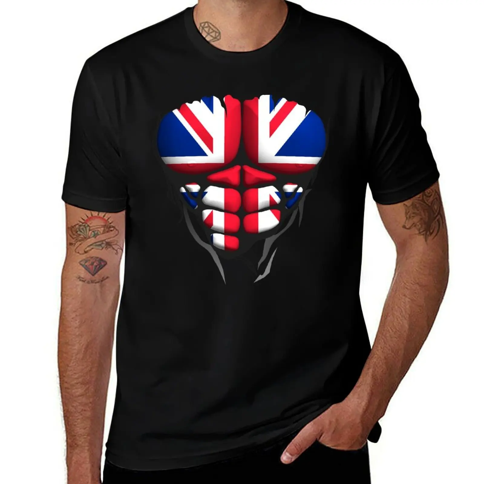 

Muscle torso English flag body muscle abs pectorals T-Shirt cute tops plus size tops mens graphic t-shirts