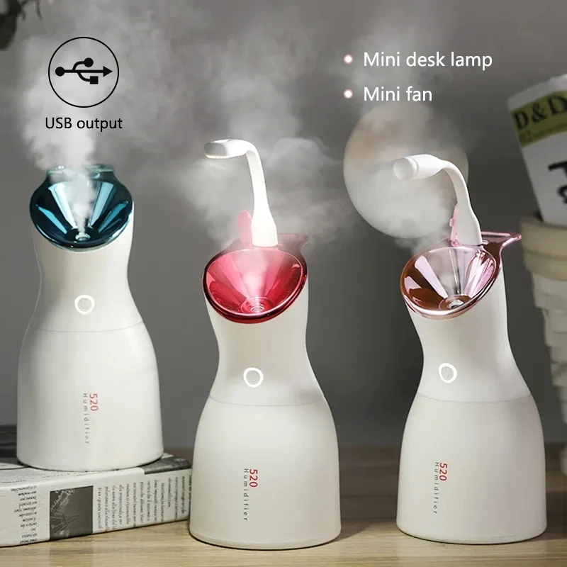 

500ML ultrasonic mini usb air humidifier portable fogger humidifier diffuser led germicidal lamp hydrating face mist maker