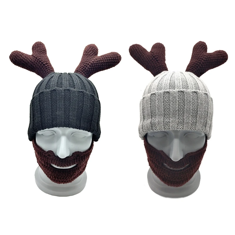 

Antler Beard Beanie Hat for Creative Knit Hat Wool Hat All-match Warm for W N58F