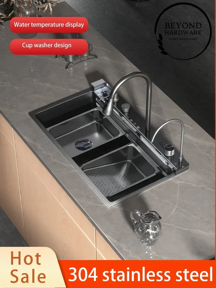 Universal Kitchen Sink Multifunctional Digital Kitchen Tempered Glass Stainless Steel Luxury with Drainer 450mm 18/24 Inch 100