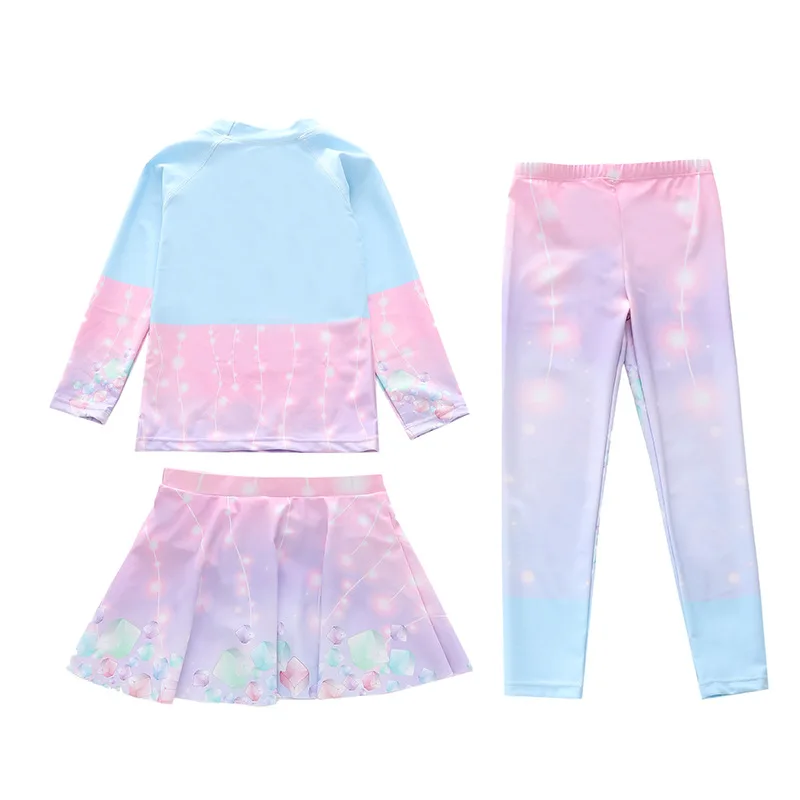 HappyFlute New  3 Pieces Set Split Sunscreen Girls Long Sleeves And Trousers Children Student Swimsuit