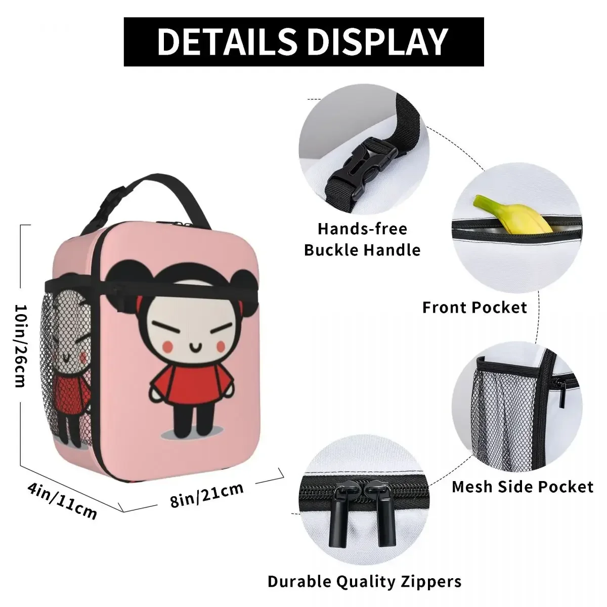 Cute Pucca Lunch Bags Insulated Lunch Tote Waterproof Bento Box Resuable Picnic Bags for Woman Work Children School