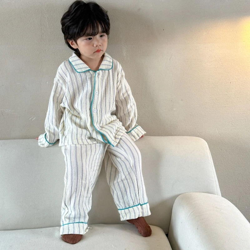 

Children's Pajamas Suit Autumn New Cotton Gauze Girl's Suit Home Clothes Long Sleeve Top+Pant Casual Boy's Suit