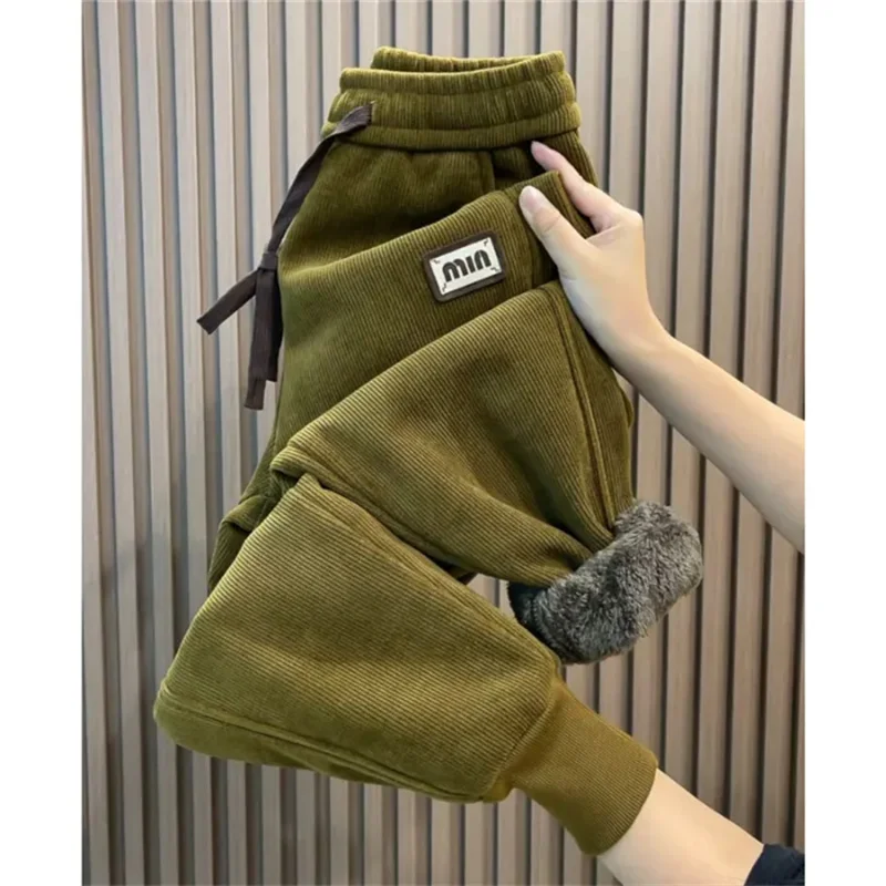 Autumn Winter New Corduroy Velvet Padded Pants Women Loose Elastic Waist Harem Pants Fashion High Waist Casual Pants Female