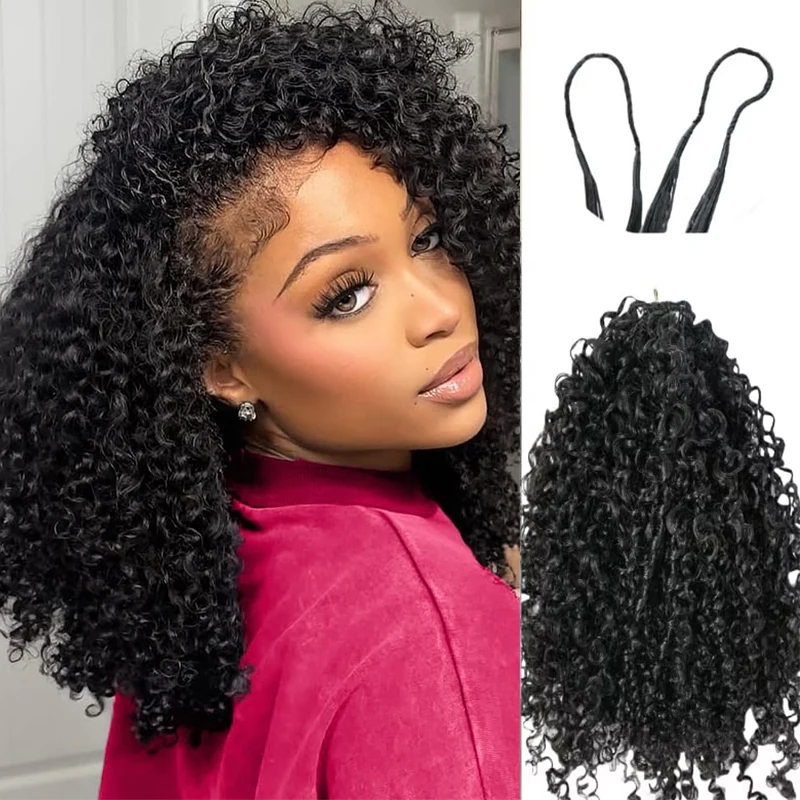 

Афро-кудрявые волосы для плетения косичек, безузловые, с эффектом перьев, мелкие спиральные кудри, крючковые пряди из натуральных волос, предварительно разделенные.